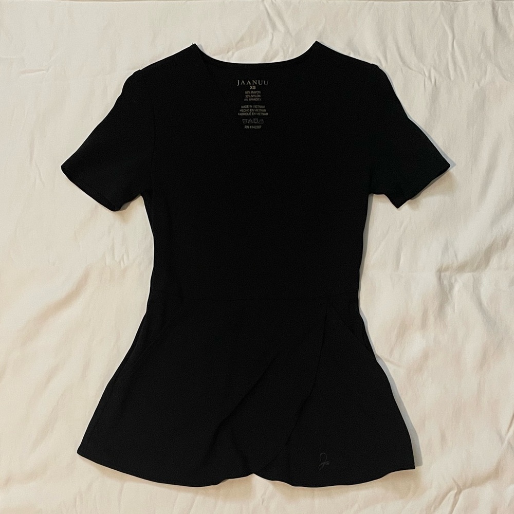 Jaanuu Women's Black Scrub Top with flared bottom size xs